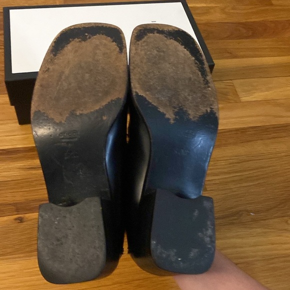 Gucci Women’s Black Horsebit Block Heel Loafers Size 37.5 - Picture 6 of 10